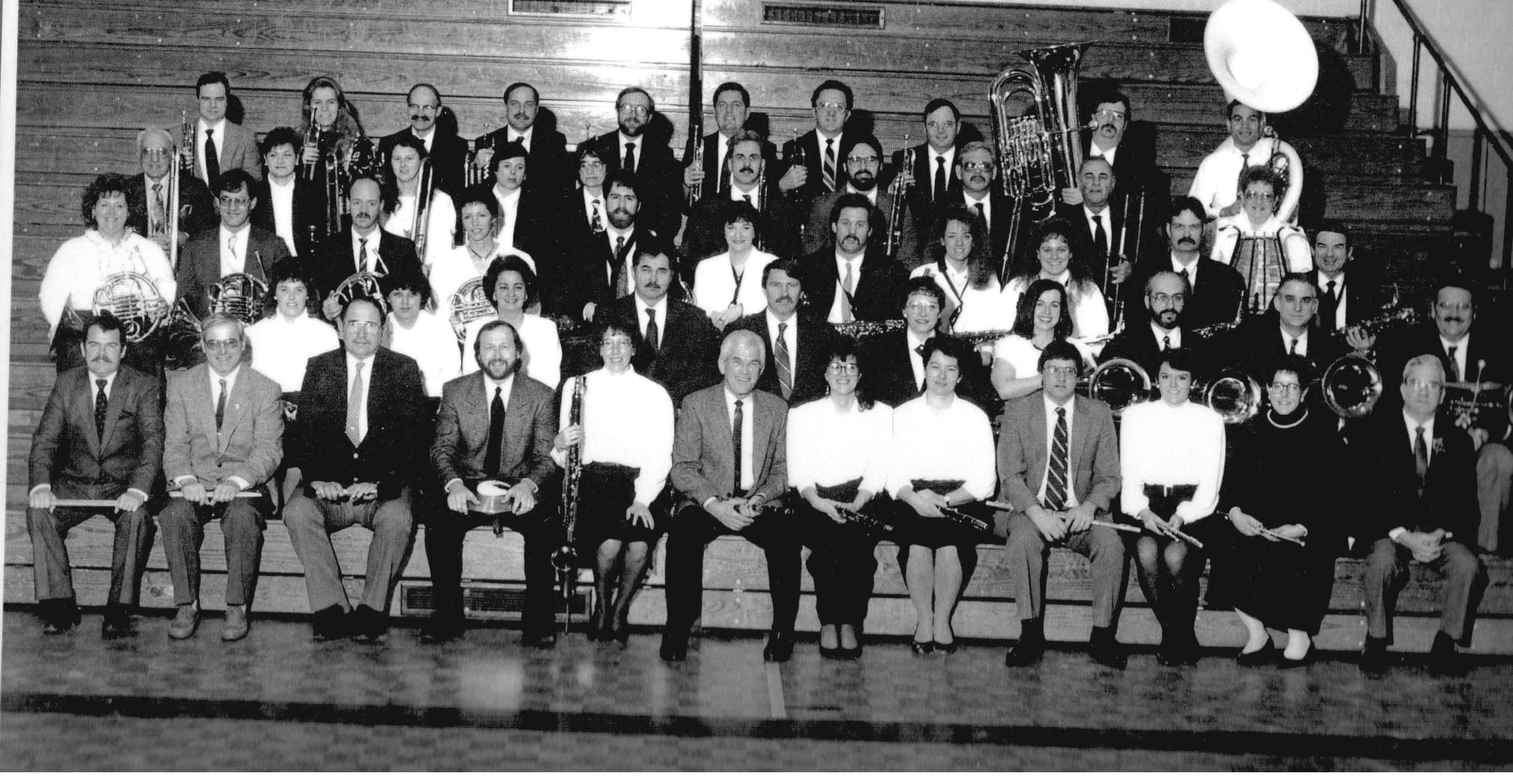 Group shot of The Alumni Band musicians lined up together